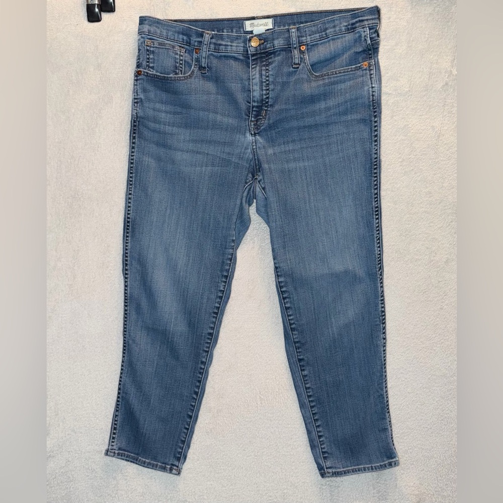 Madewell Mid Rise Stovepipe Cropped Jeans Deming Wash Blue‎ Size 32 EUC